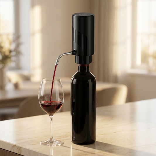 Electric wine aerator pouring wine into a glass