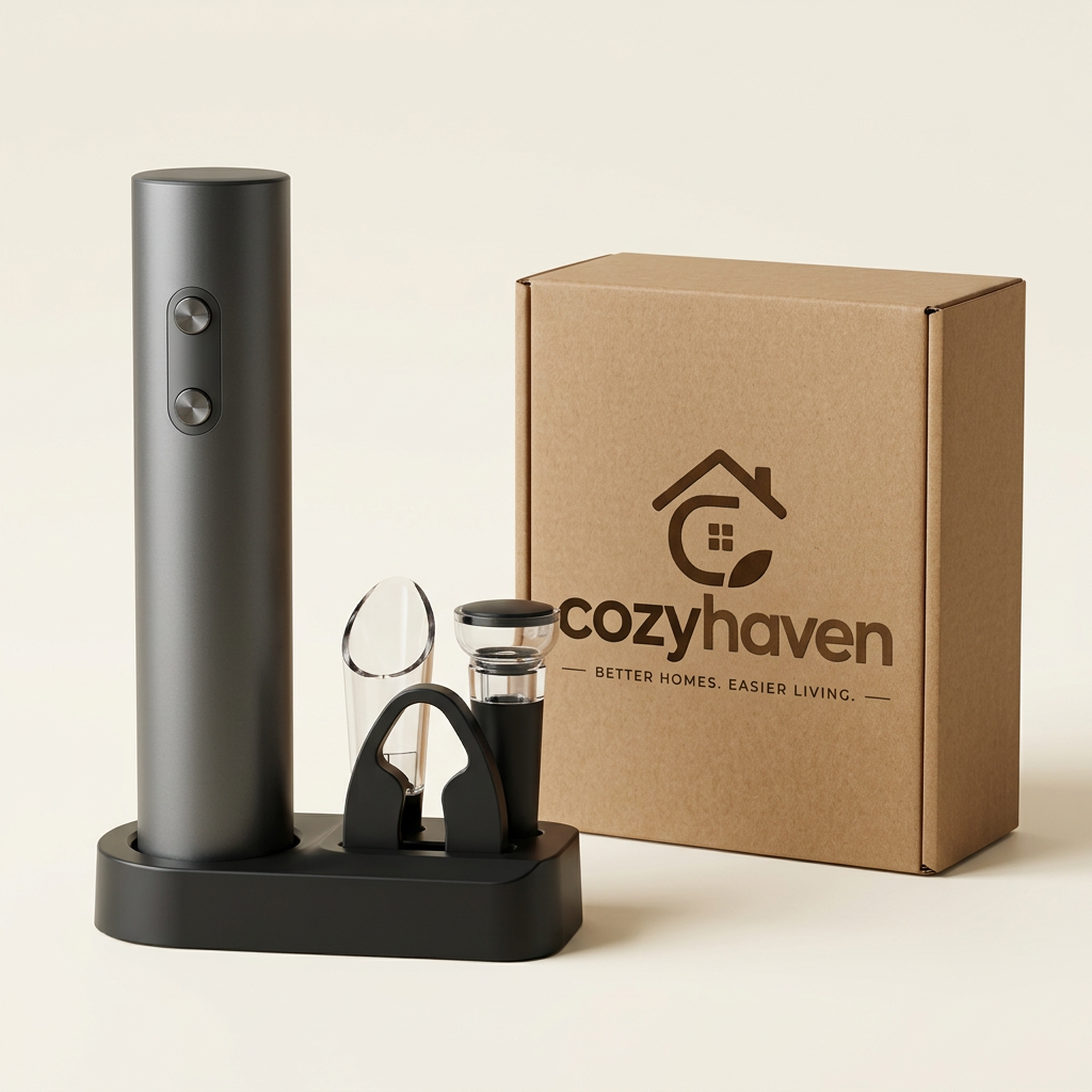 Wine opener set with Cozyhaven-branded brown box